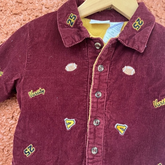 Baby Corduroy Varsity Shacket. Football. Maroon. 6/9 Months - Picture 2 of 5